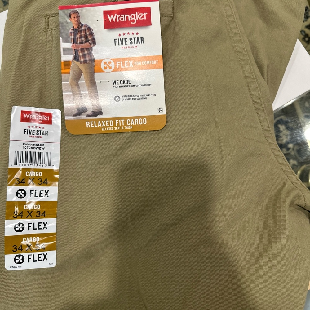 Wrangler Five Star Men’s Relaxed Fit Cargo Pants - Khaki 34x34 - Picture 8 of 10